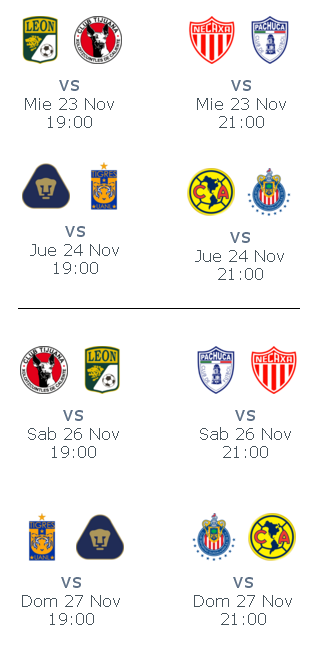 Calendario de la liguilla del futbol mexicano cuartos de final